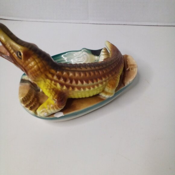 Vintage Daytona Beach Florida Ashtray Trinket Dish Alligator Crocodile - Picture 7 of 14